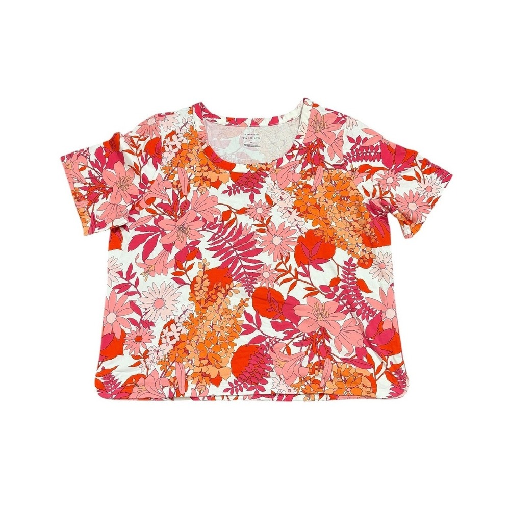 Talbots Vibrant Tropical Floral Short Sleeve Cotton Stretch Top Plus Size 3X NWT
